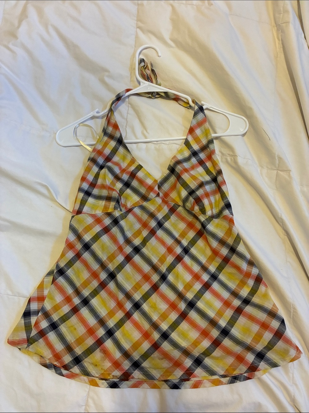 Vintage Old Navy Multicolor Plaid Halter Camisole in Yellow and Orange